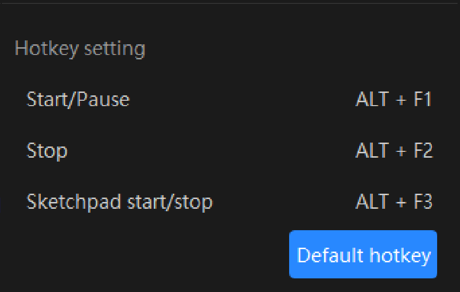 Shortcut key Settings