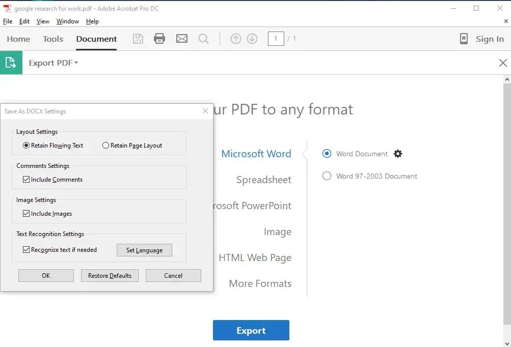 adobe export settings