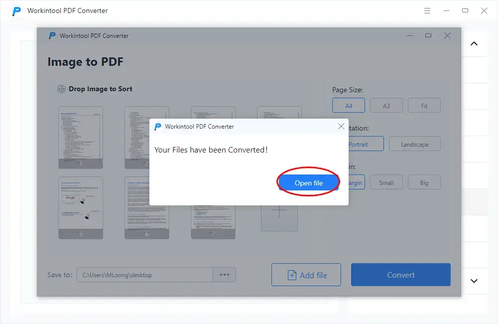 batch png to pdf file conversion finished