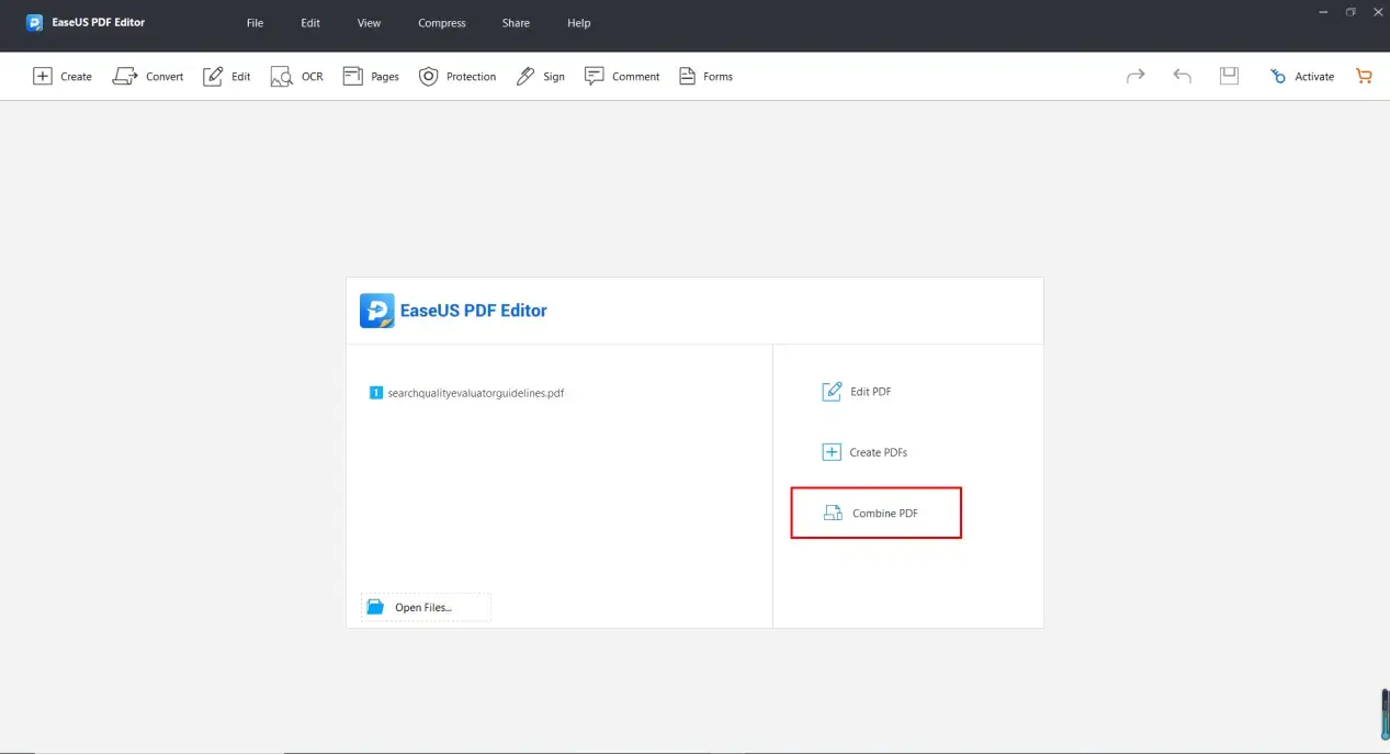 click combine pdf on easeus pdf editor