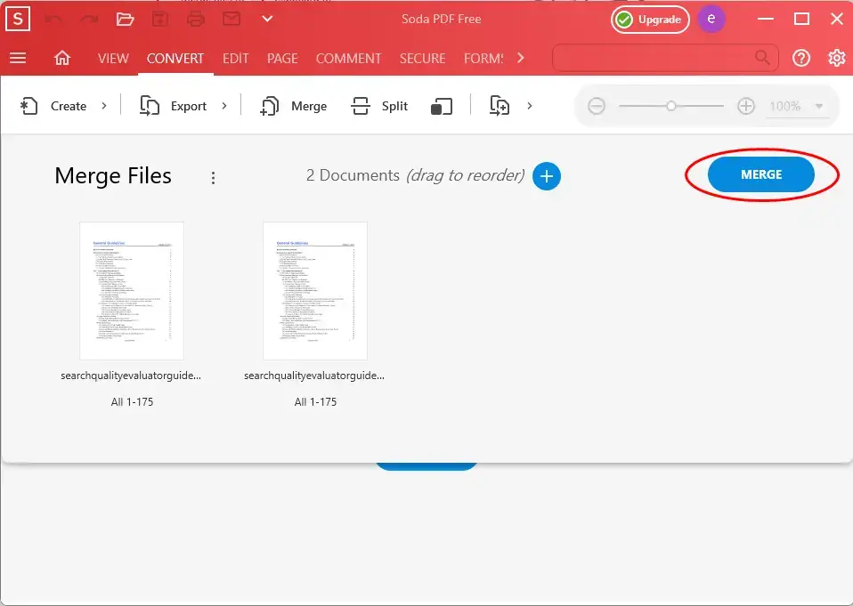 click merge on soda pdf