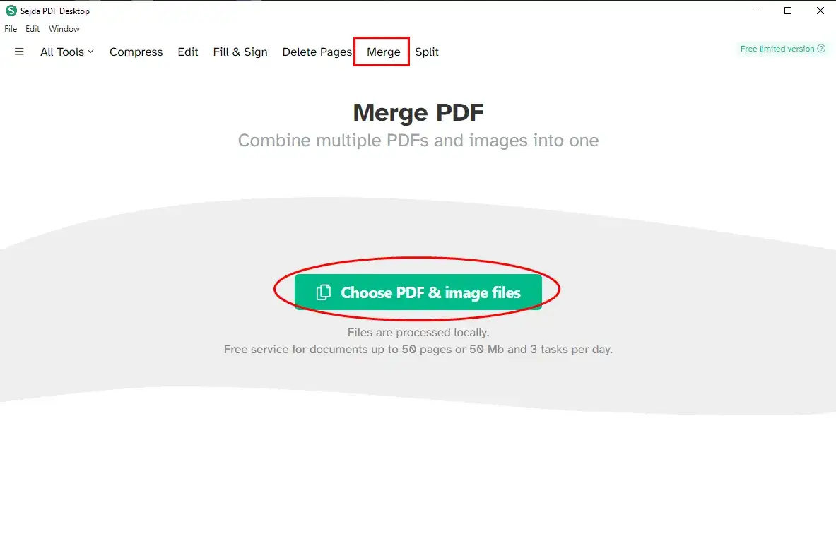 click the merge option on sejda pdf
