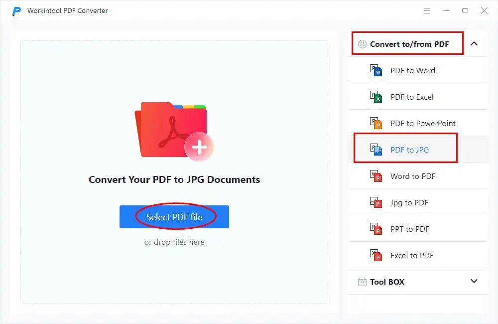click the pdf to jpg button on workintool