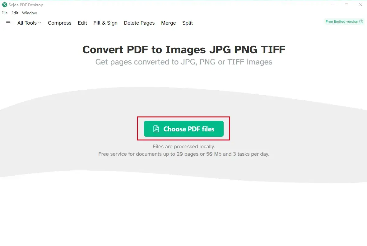 convert pdf to jpg in sejda pdf step 2