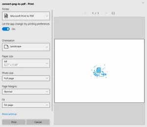 convert png to pdf on windows 10