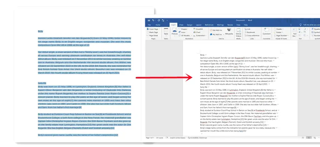 copy words from pdf and paste it into ms word