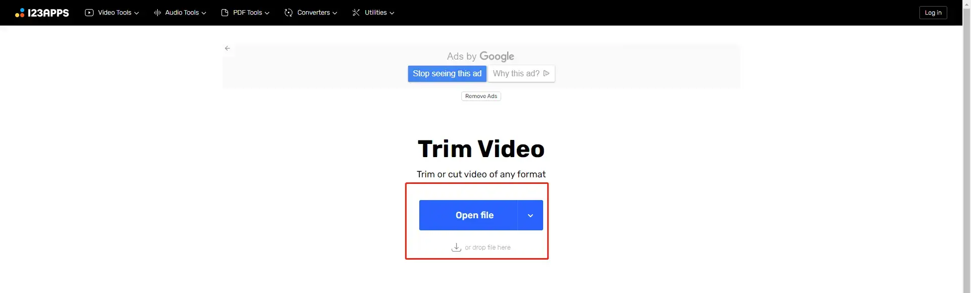 Trim a video by 123apps step 1