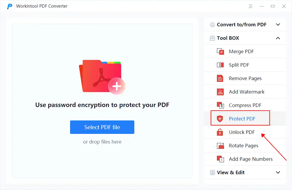 encrypt pdf in workintool