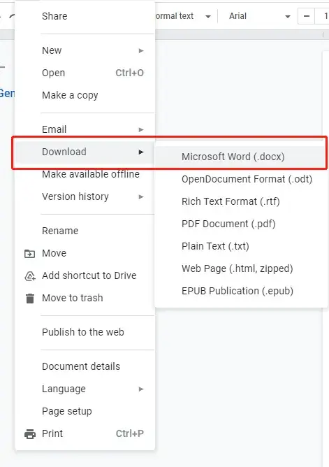 export pdf as word google docs