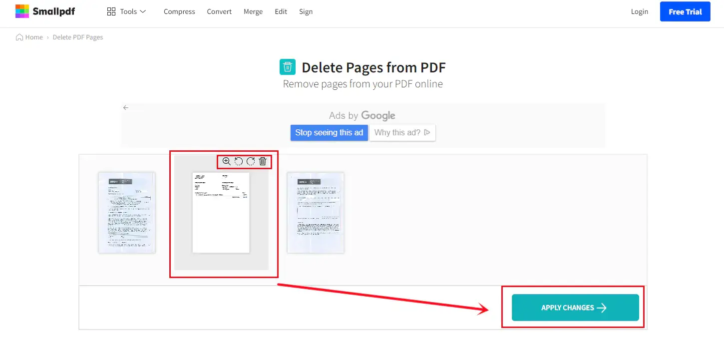 delete pages in small pdf step 3