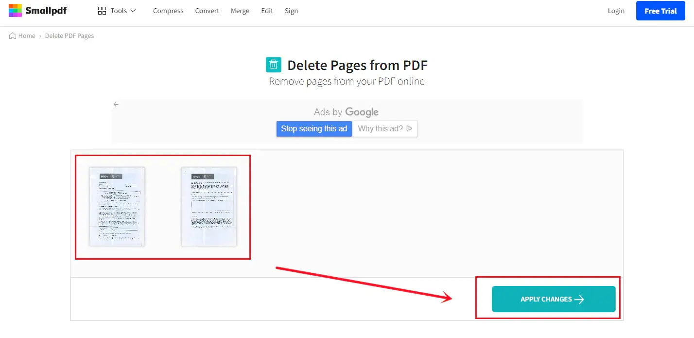 delete pages in small pdf step 4