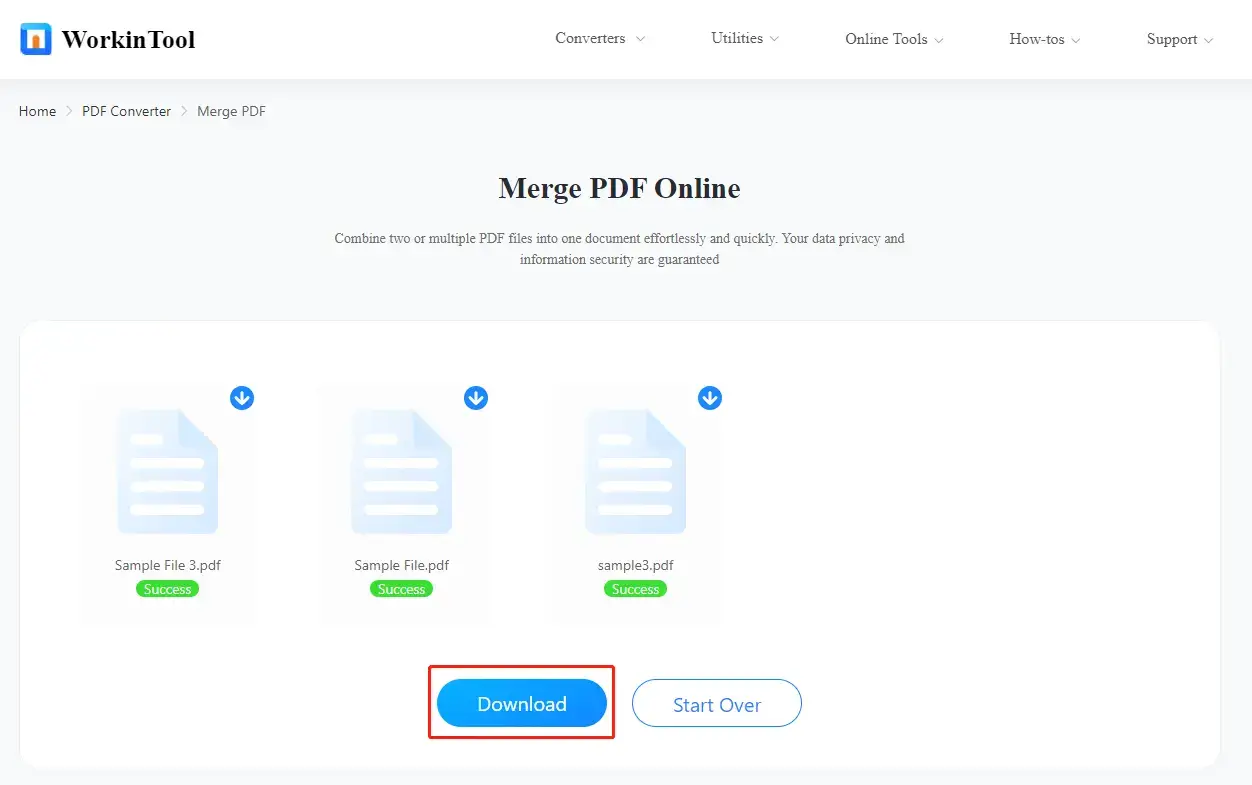 merge pdf in workintool online step 3