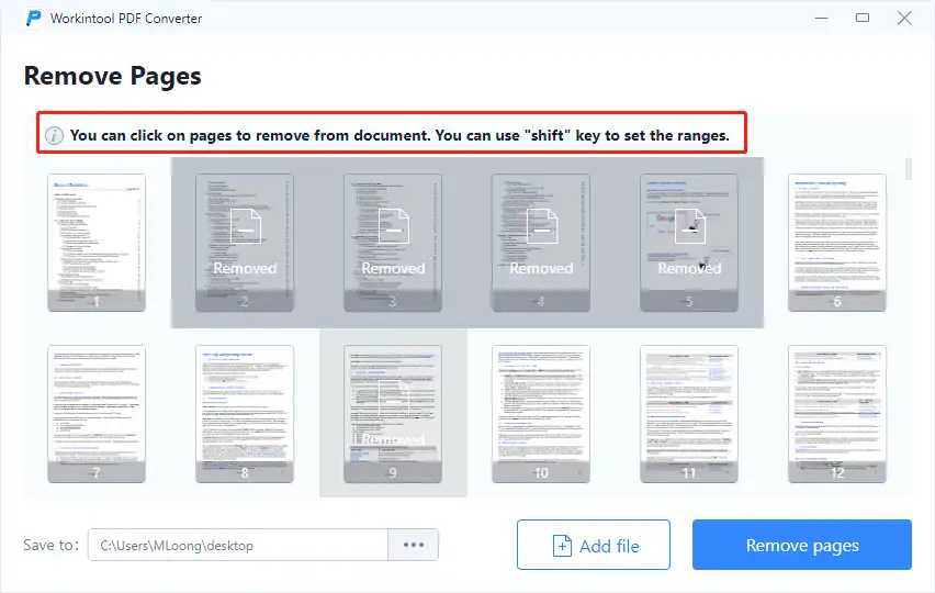 organize pdf pages remove