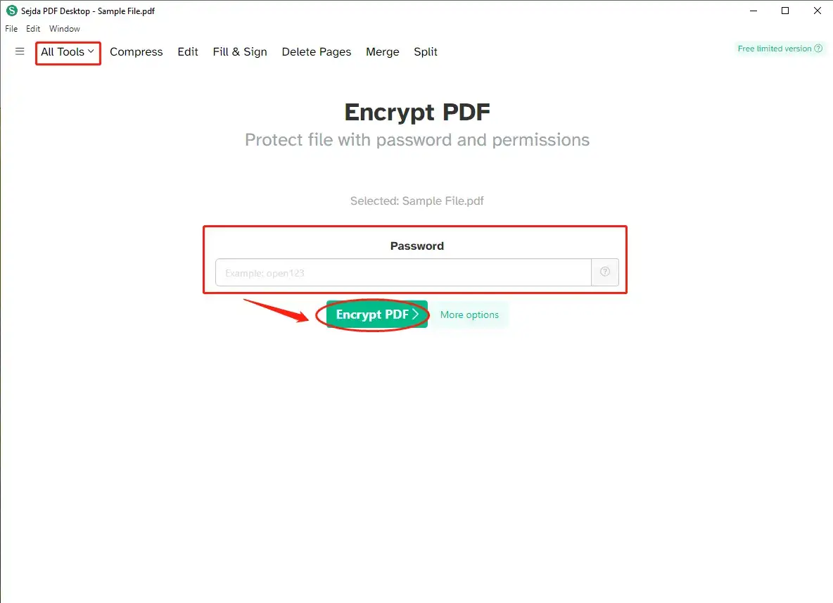 pdf encryption in sejda pdf