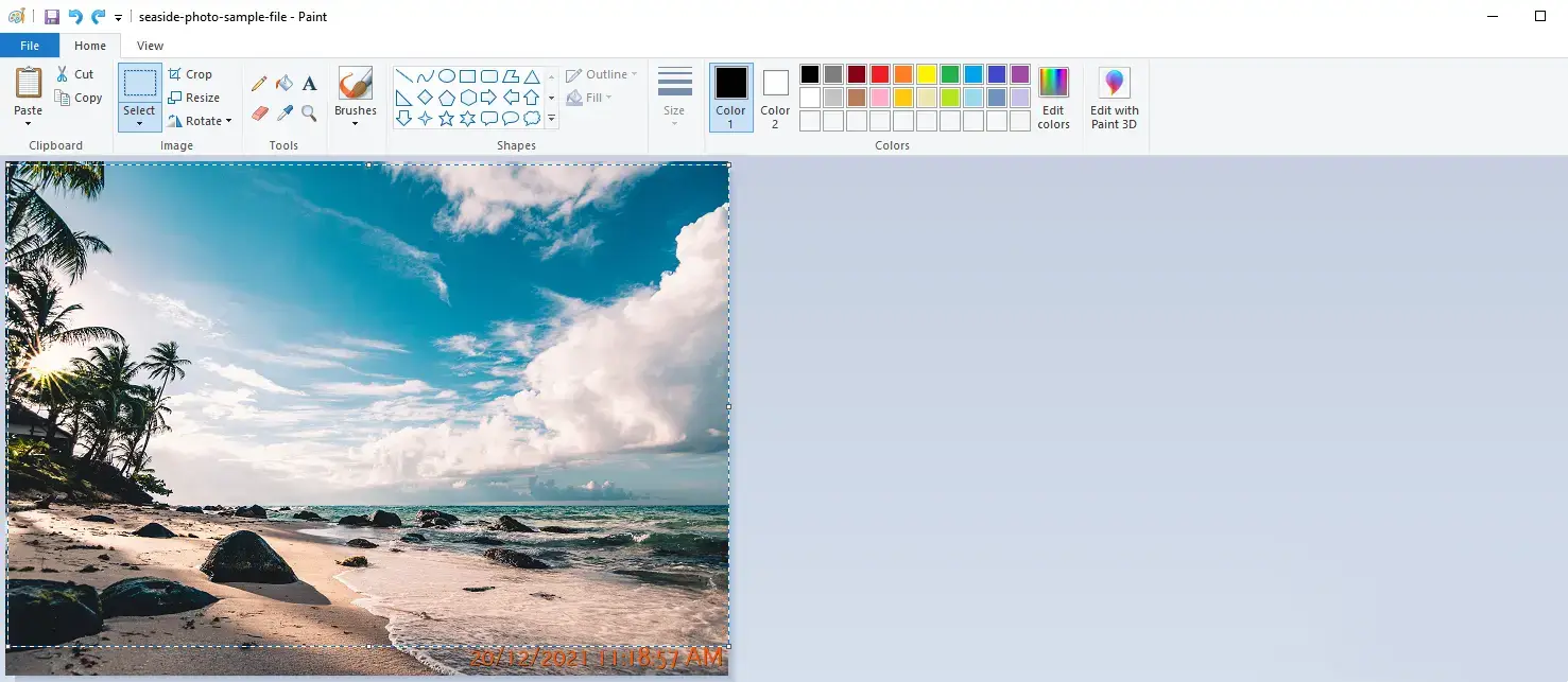 remove date from photo in paint 3