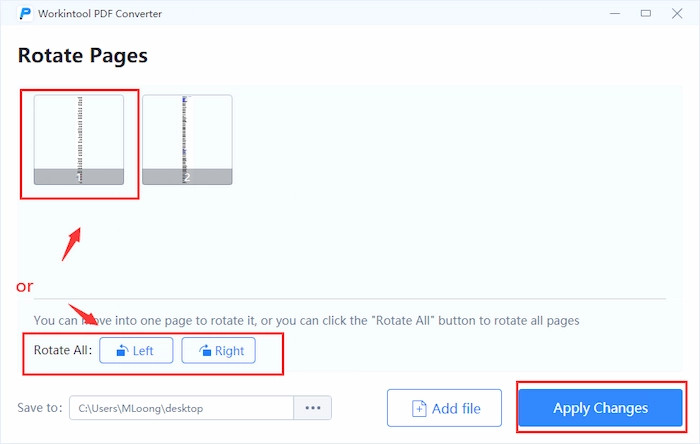 rotate a pdf on window 10 in workintool