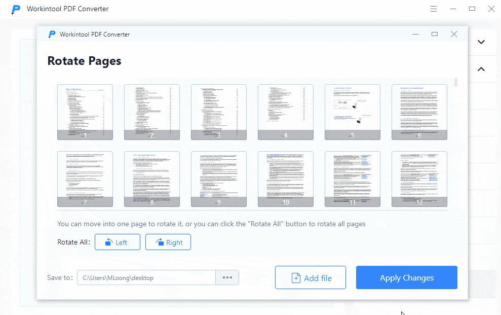 rotate all pages of pdf to left