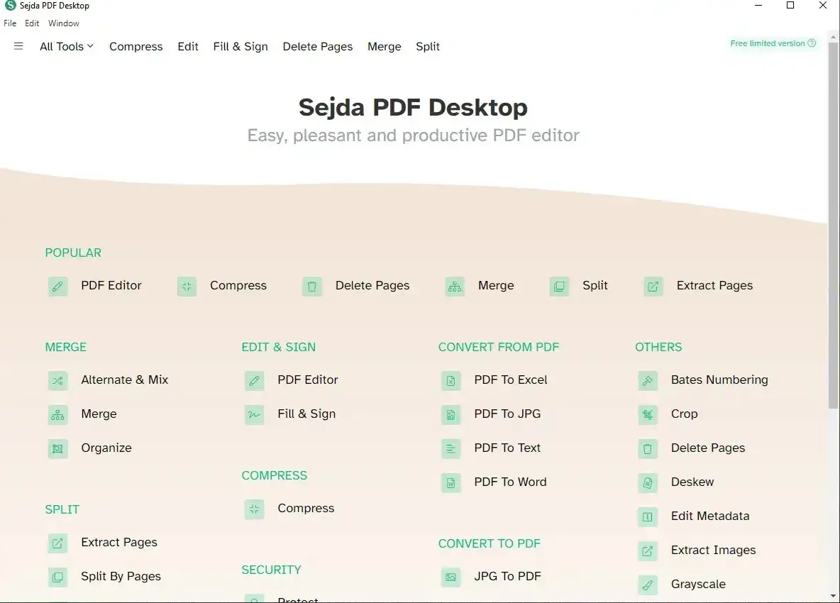 sejda pdf opening page