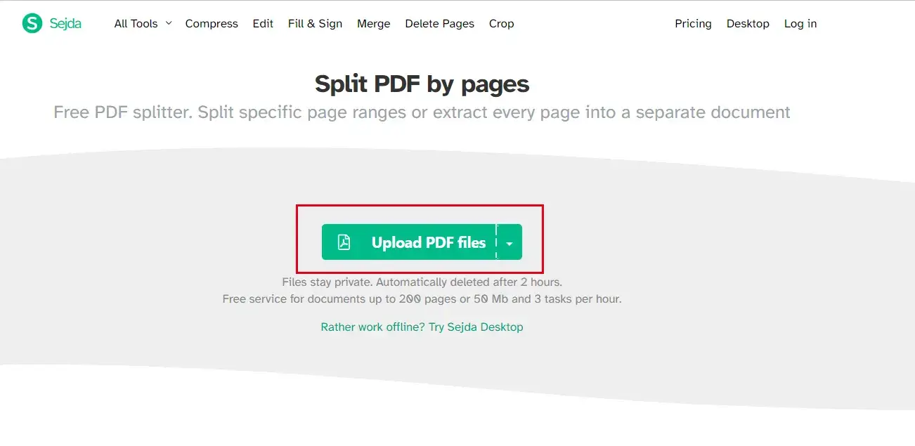 split pdf in sejda pdf step 1
