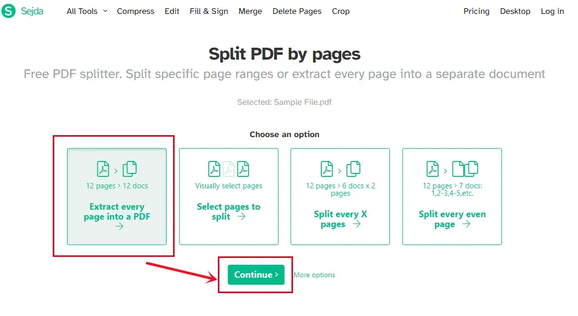 split pdf in sejda pdf step 2