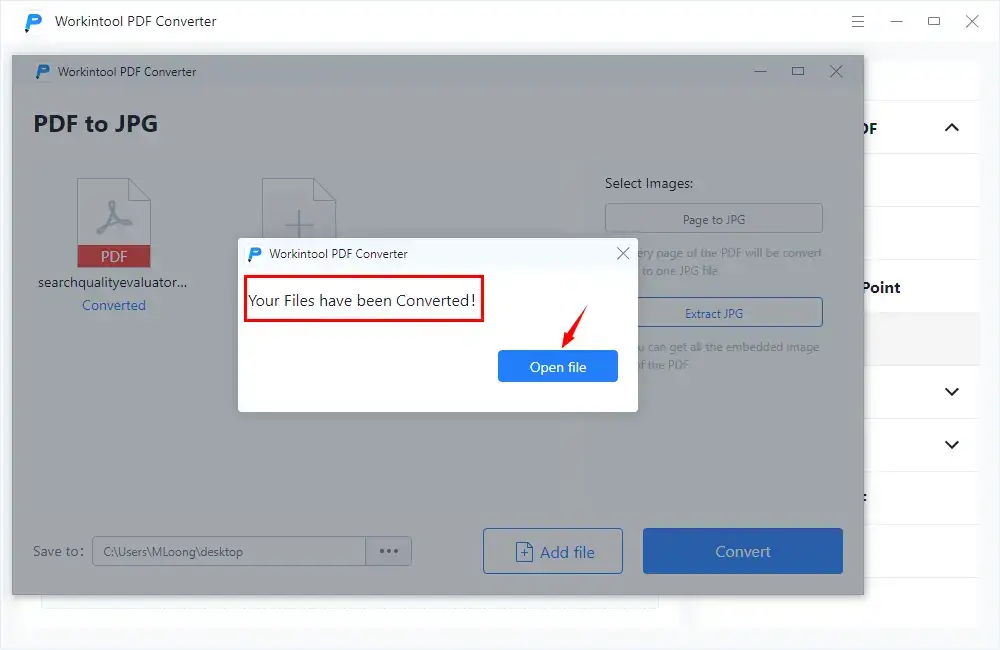 successfully extract images of pdf to jpg and open the converted file