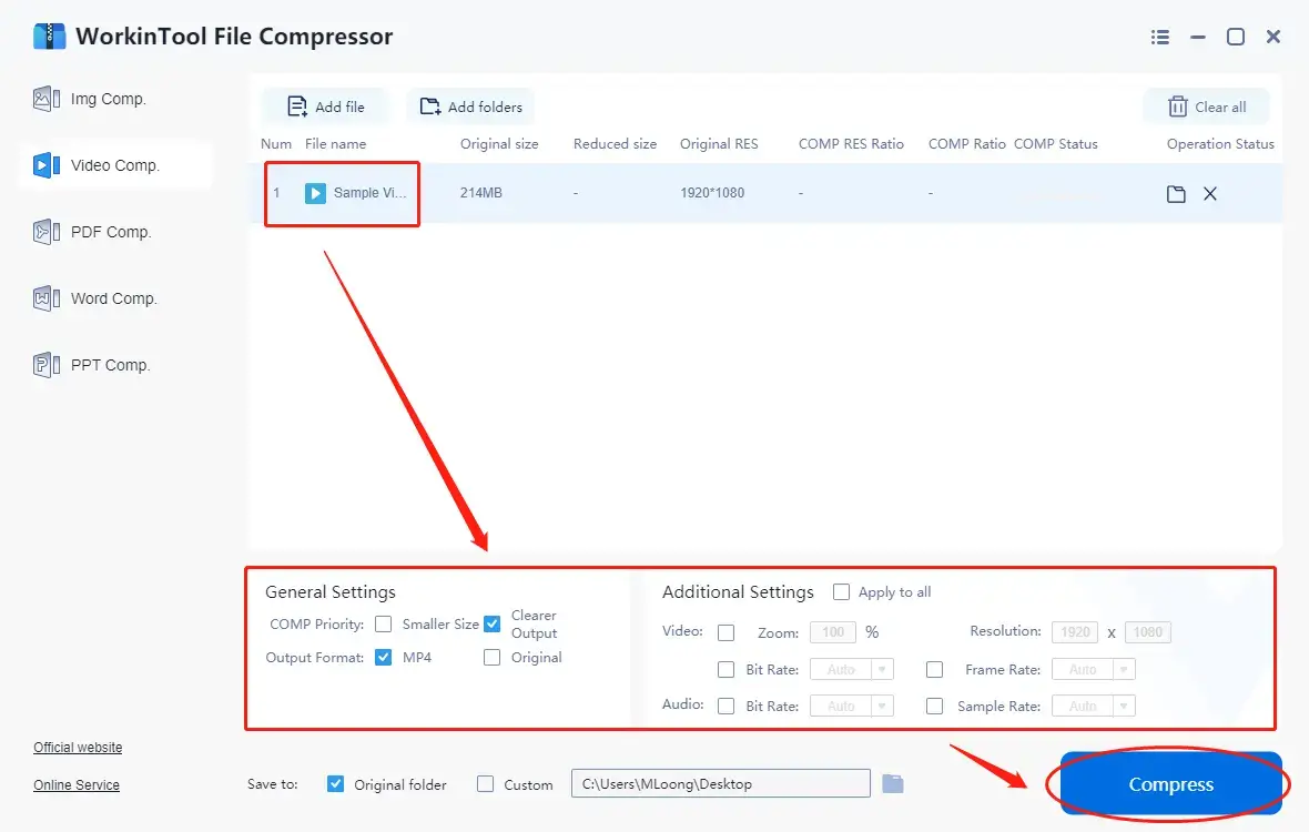 compress a video by workintool file compressor step 3