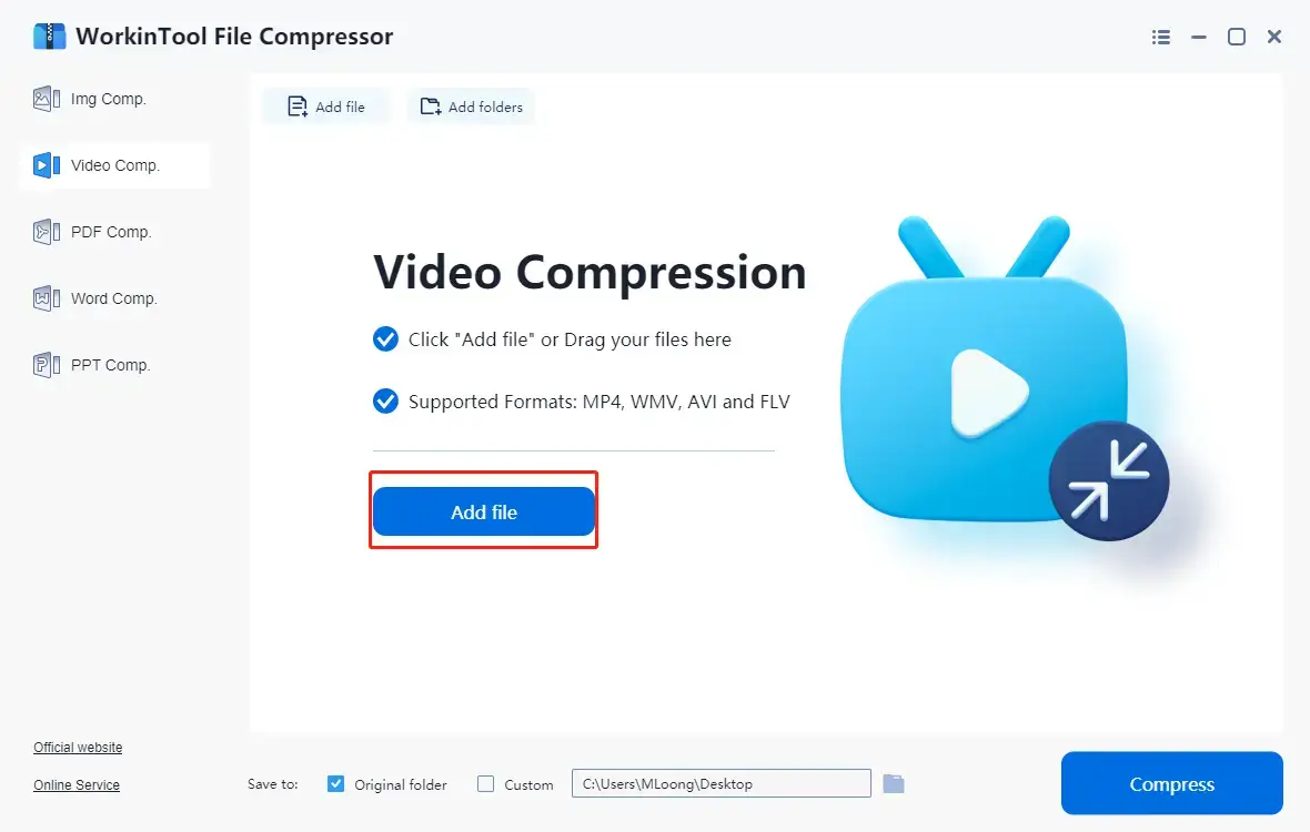 compress video by workintool file comprerssor step 2
