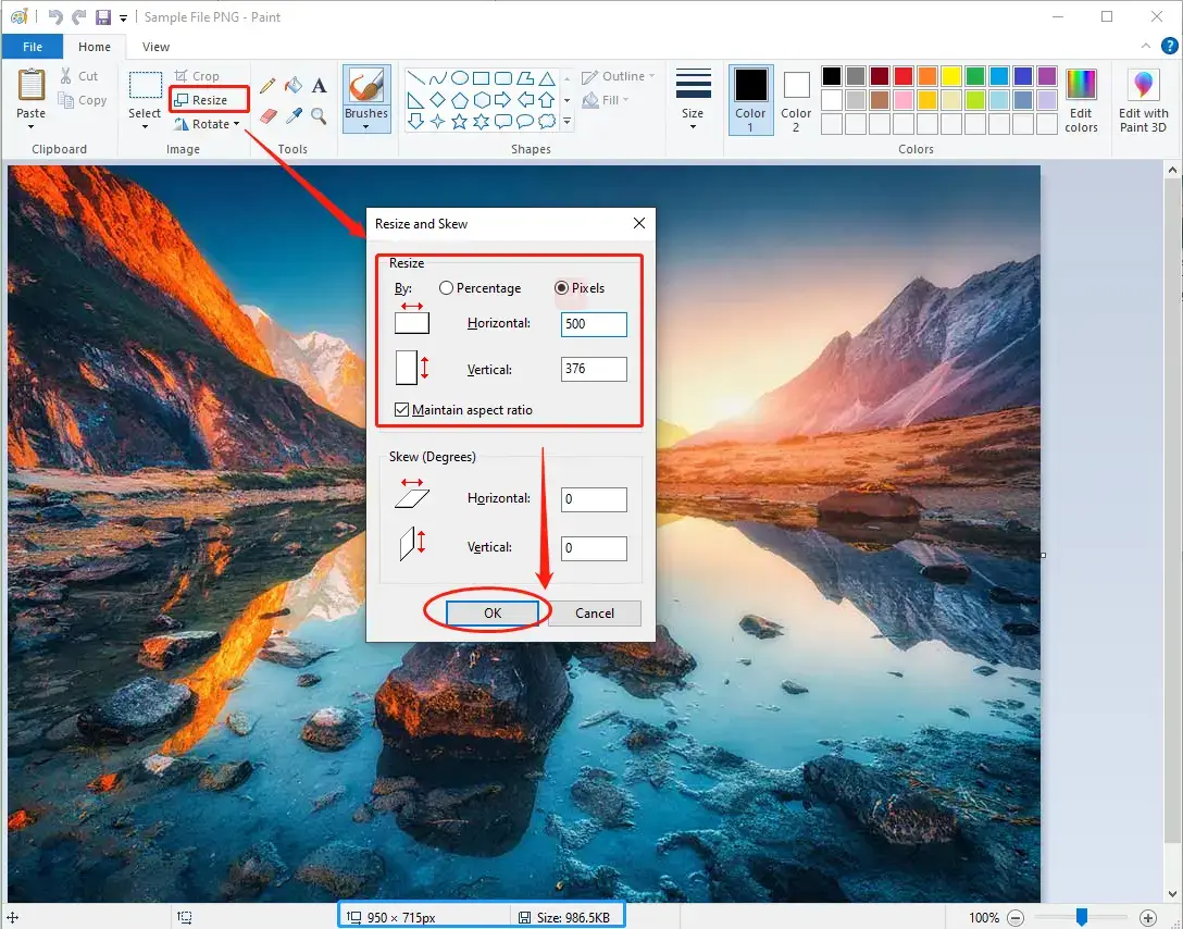 select resize by percentage or pixels