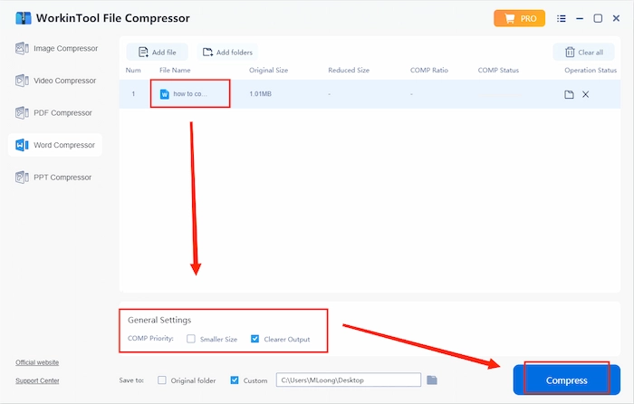 compress word document by workintool file compressor step 3