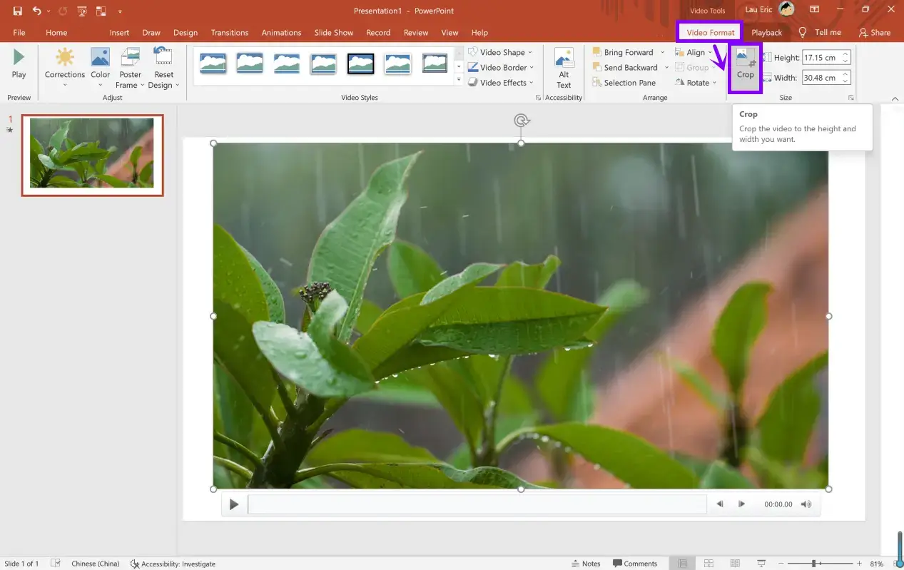 crop a video in powerpoint step 1