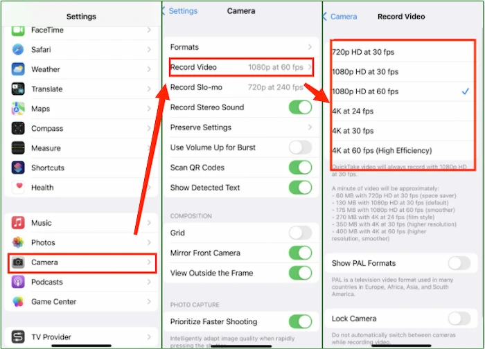 lower video resolution by adjusting camera settings
