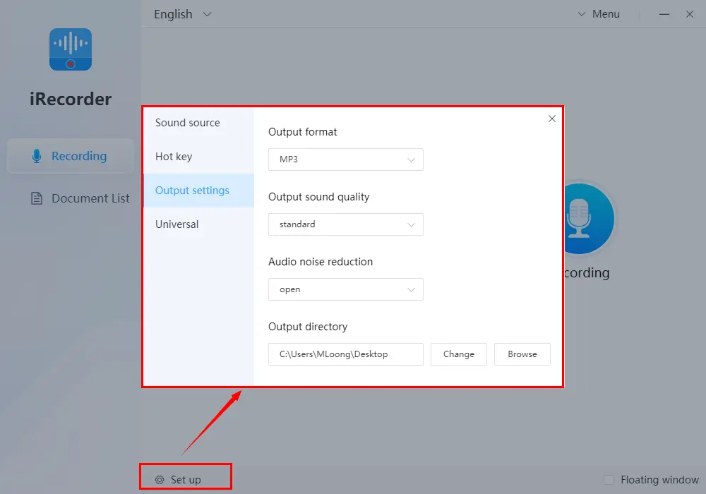 workintool audio recorder set up