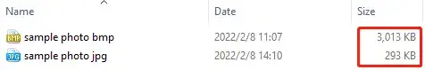 a comparison of image sizes