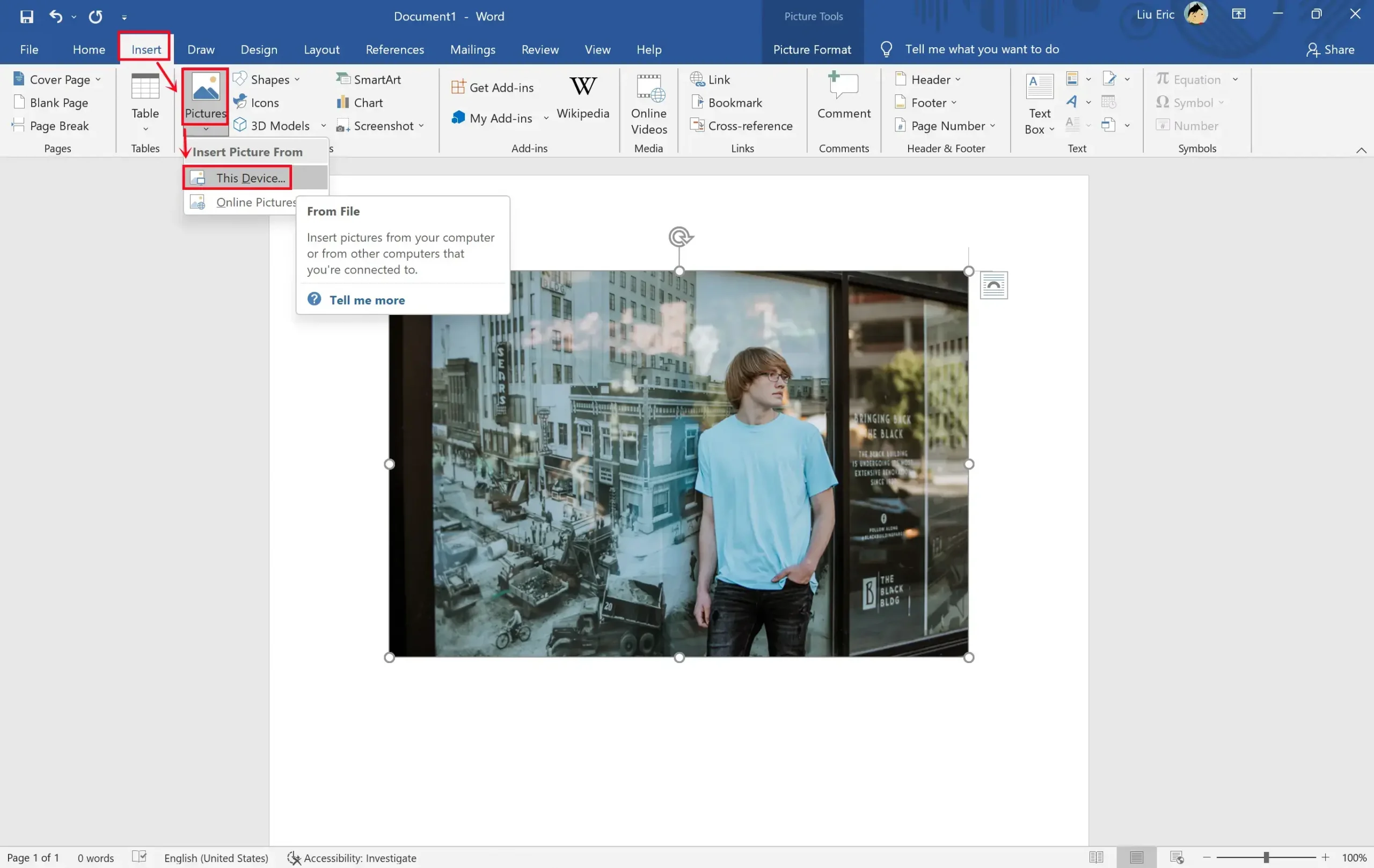 blur a picture in ms word step 1