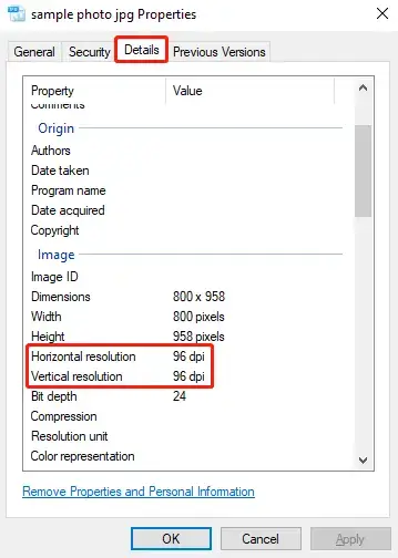 check image resolution in windows