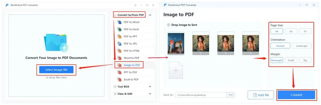 convert image to pdf in workintool pdf converter