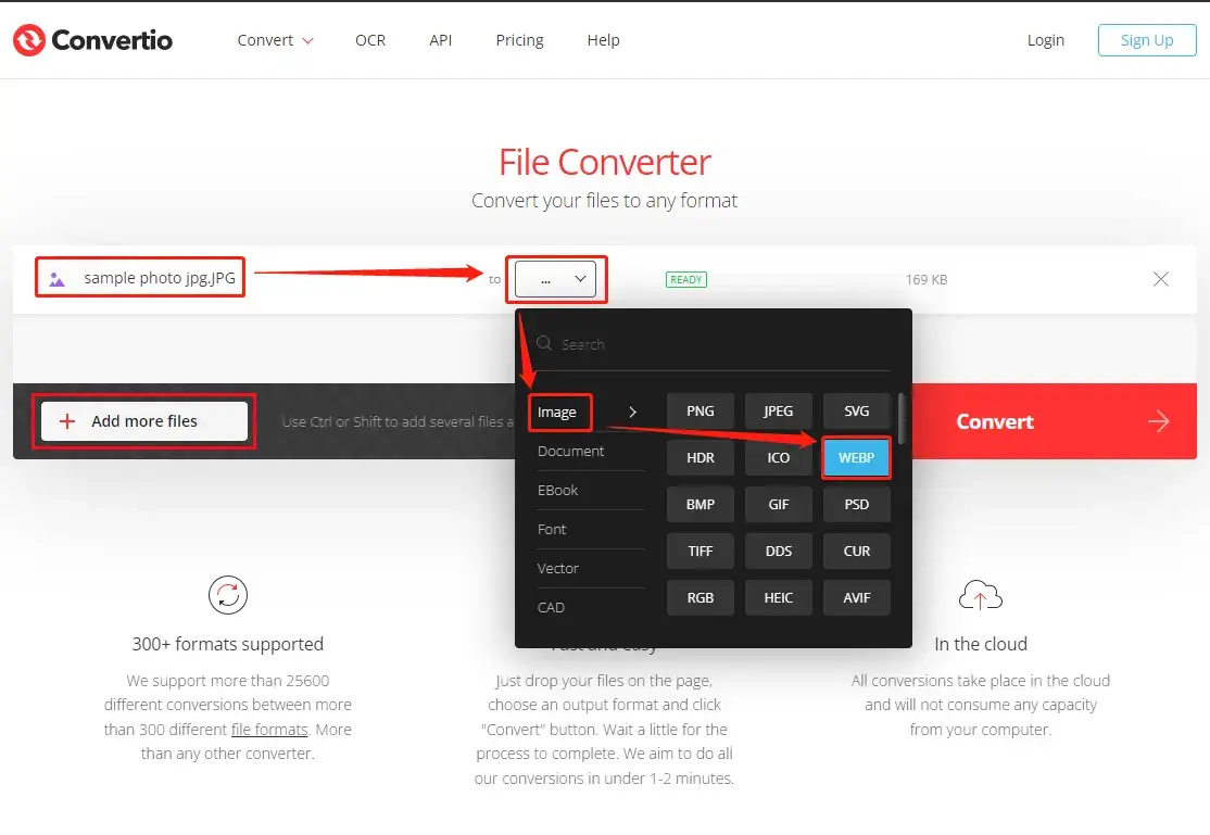 convert jpg to webp via convertio step 2