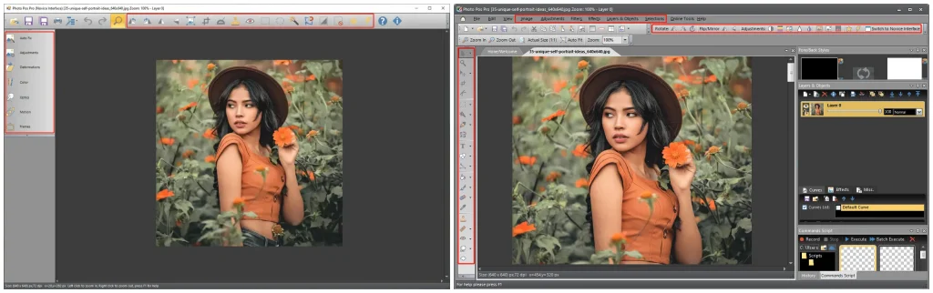editing photo in photo pos pro two interfaces