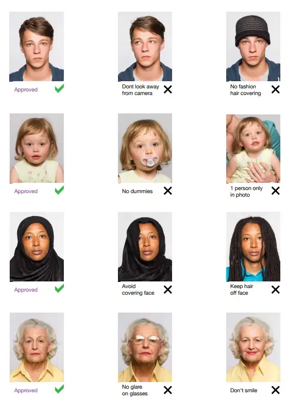 sample of standard passport photo styles