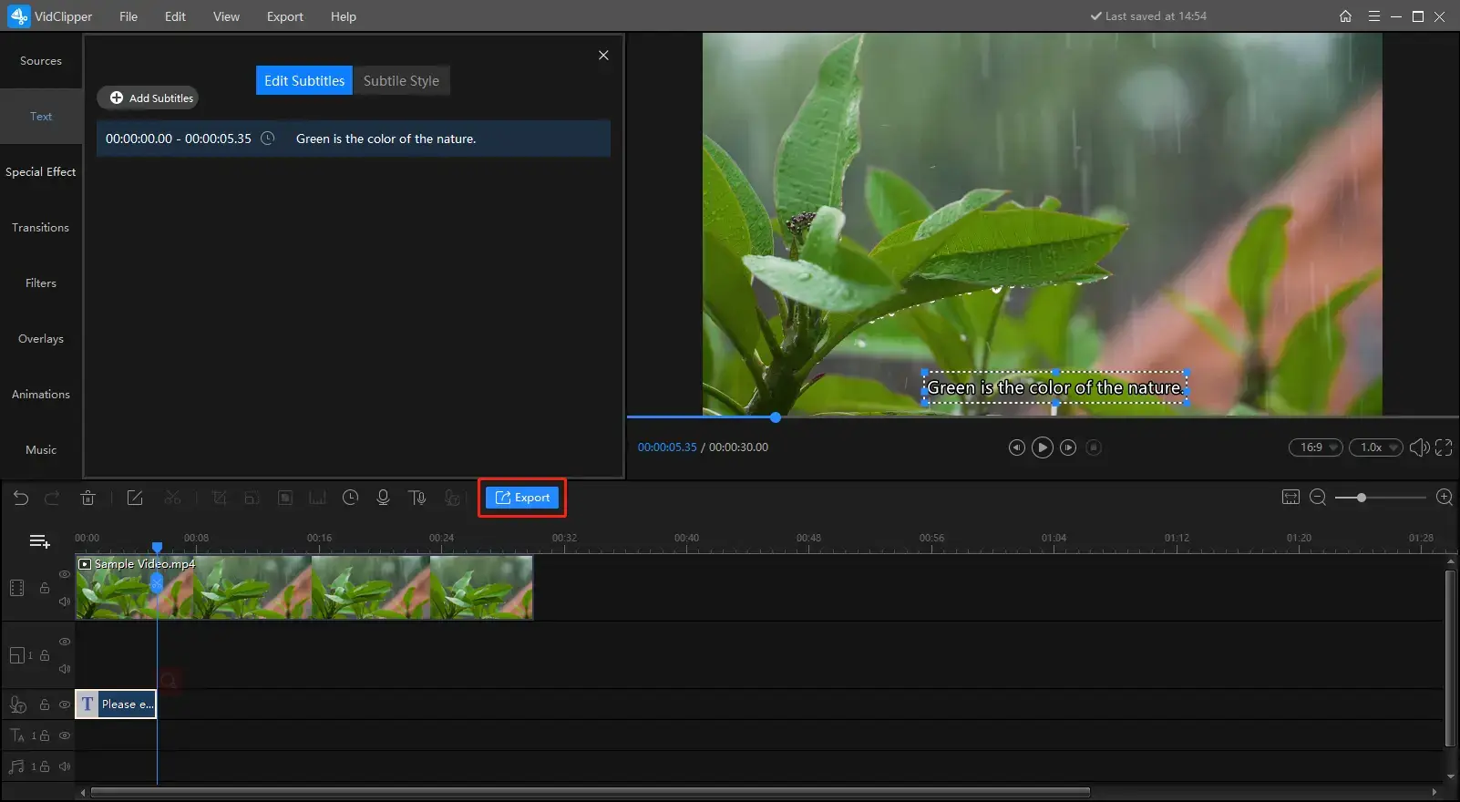add subtitles to youtube videos in vidclipper step 5