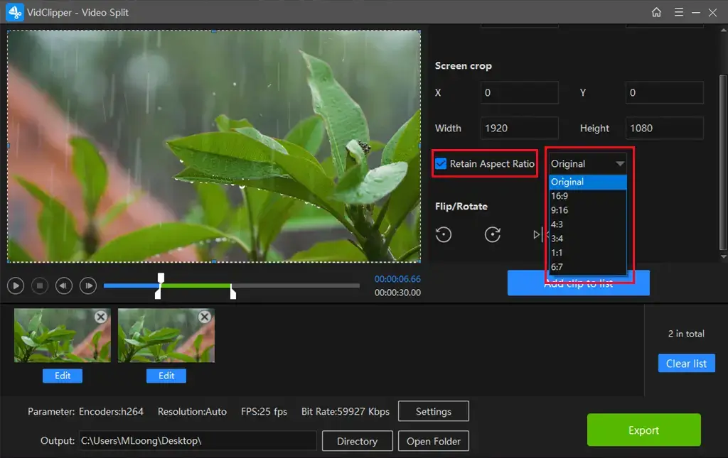aspect ratio adjustment in workintool