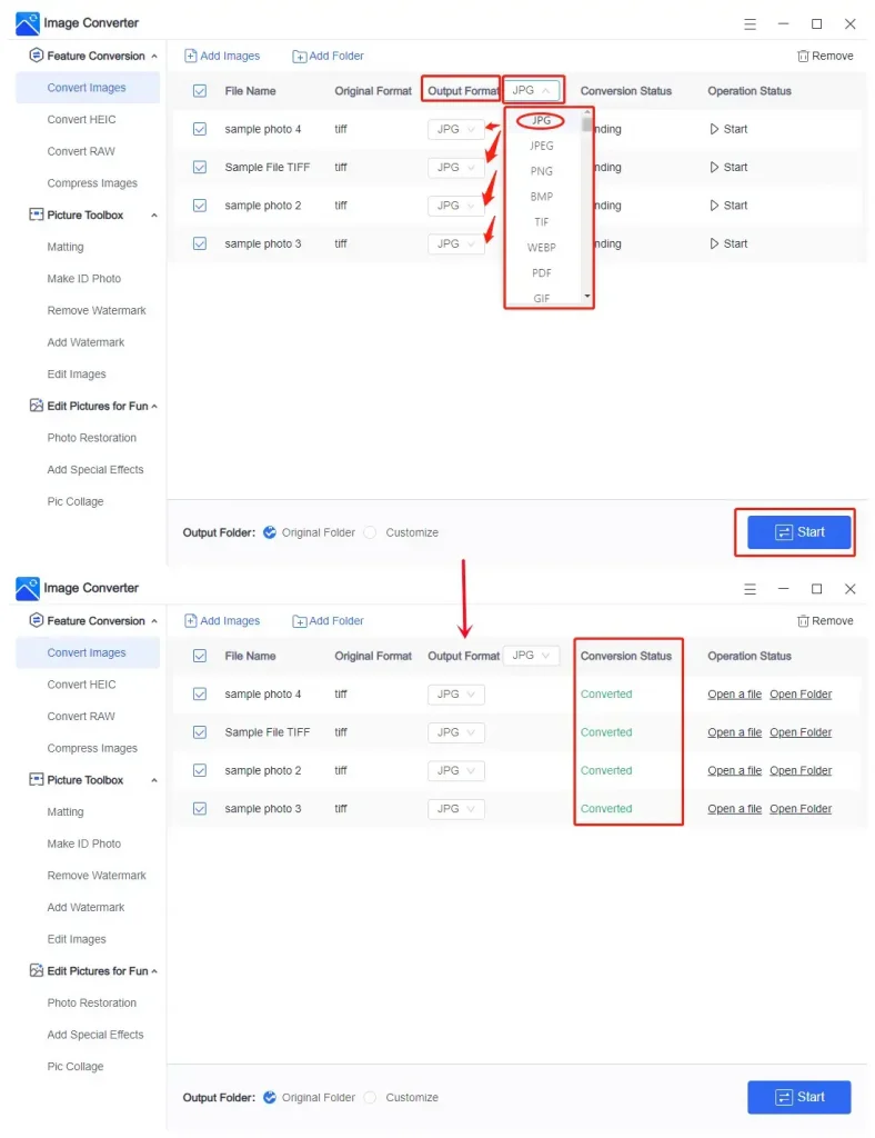 batch conversion in workintool