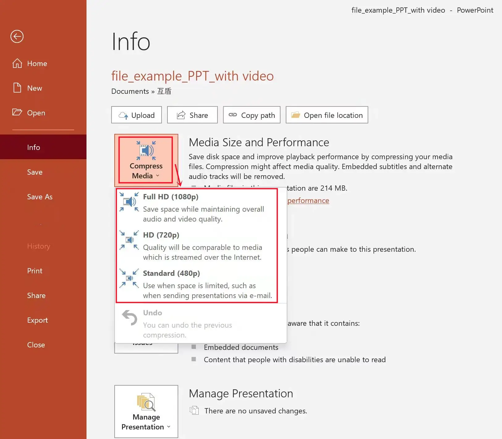 compress a video in powerpoint step 2