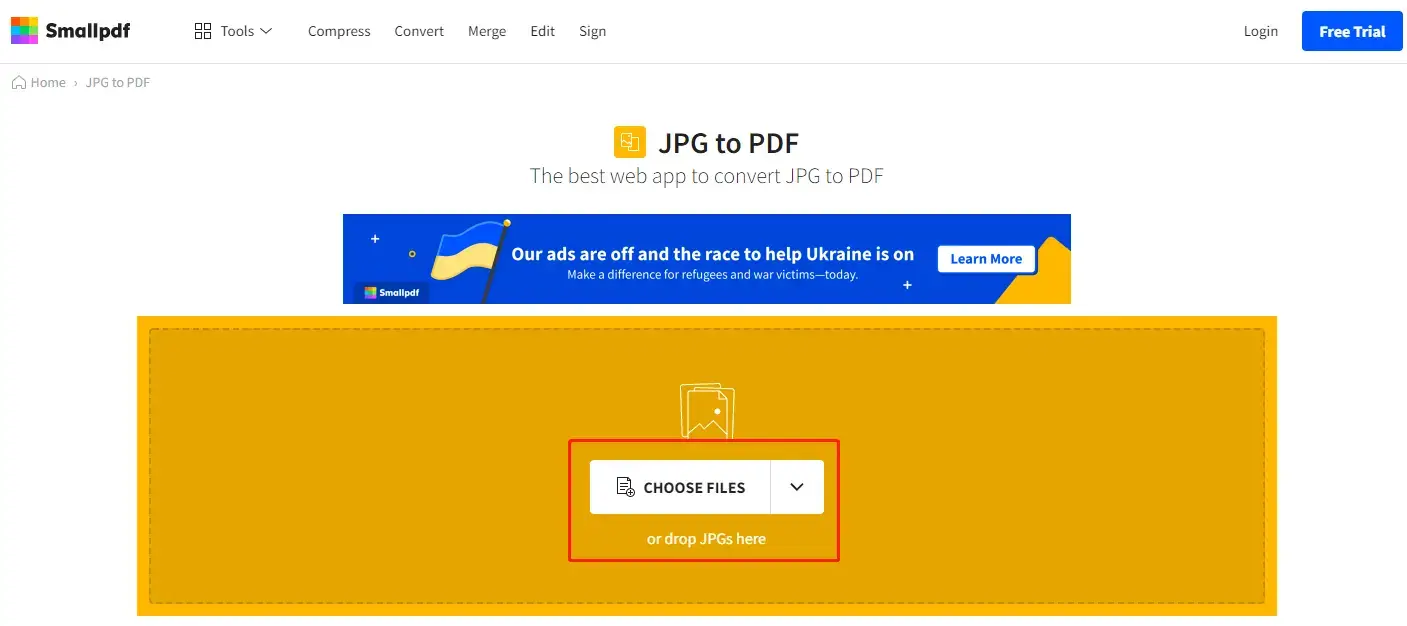 convert tiff to pdf in smallpdf step 2