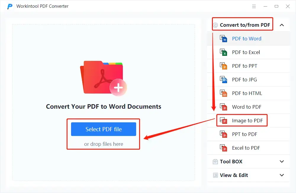 convert tiff to pdf in workintool step 1