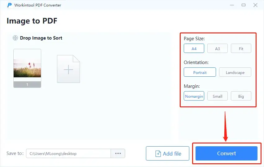 convert tiff to pdf in workintool step 2