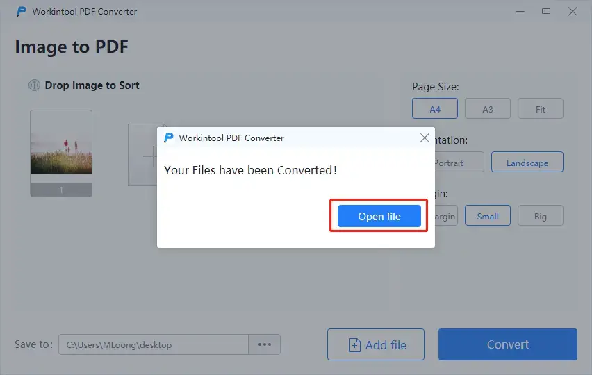 convert tiff to pdf in workintool step 3