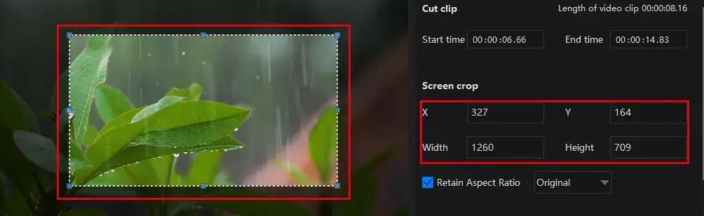 crop a video in vidclipper