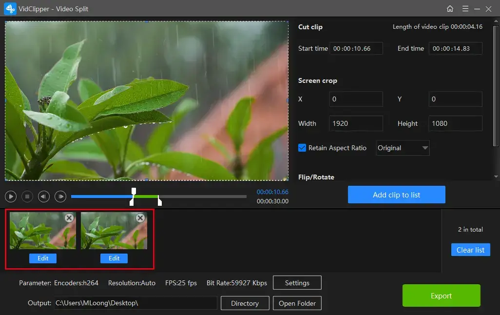 cut video into several parts in workintool
