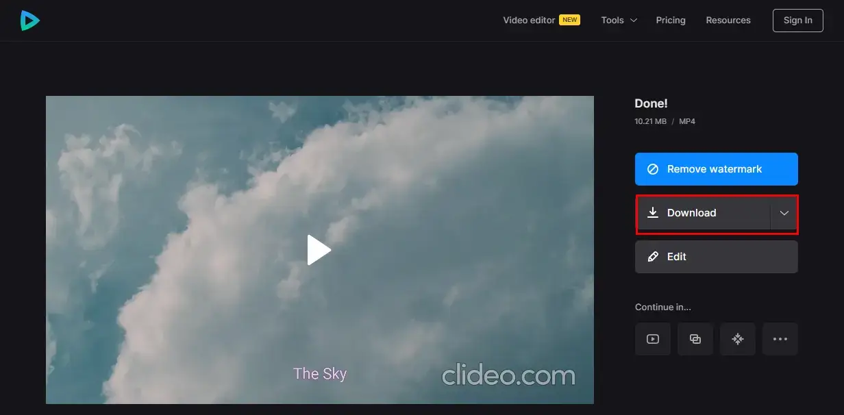 download video with subtiltes from clideo